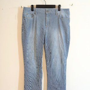 Pre-Loved NYDJ Women's Blue and White Pinstripe Denim Leggings Size 12